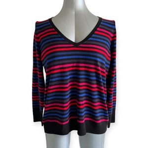 M&S Collection Women’s V-neck Multicolored Retro Style Striped Sweater Size L/XL